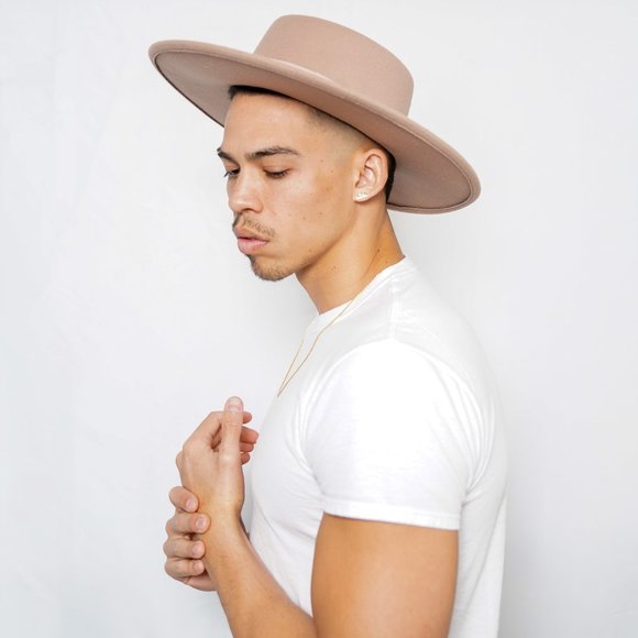 Camel Wide Brim Fedora Boater Hat - Picture 5 of 6